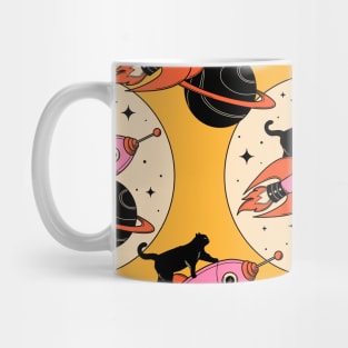 Space Walker Black Cat Pattern in yellow Mug